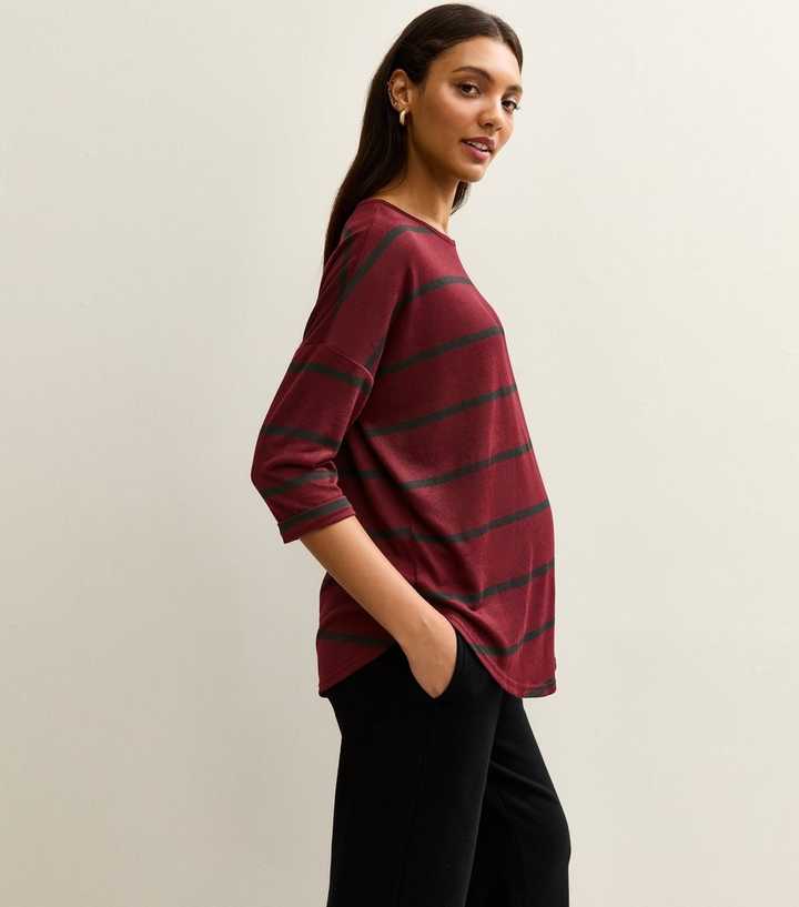 Maternity Red Soft Touch Striped Long Sleeve Top