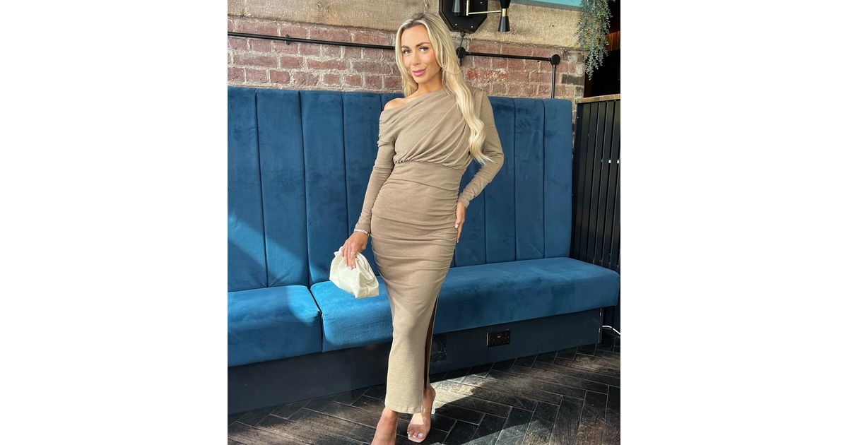 AX Paris Light Brown Off The Shoulder Midi Dress | New Look
