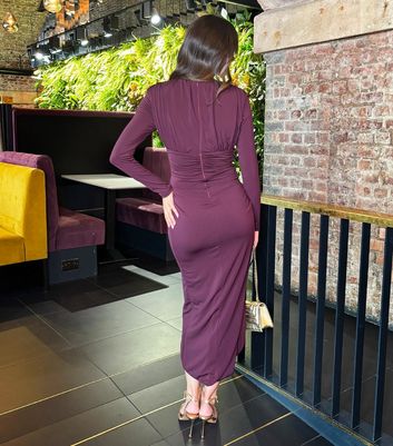 AX Paris Dark Purple Draped Midi Dress | New Look