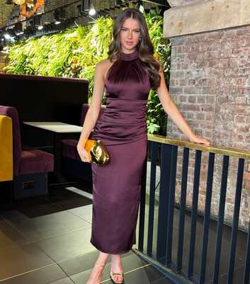 AX Paris Satin Purple Halter Neck Midi Dress