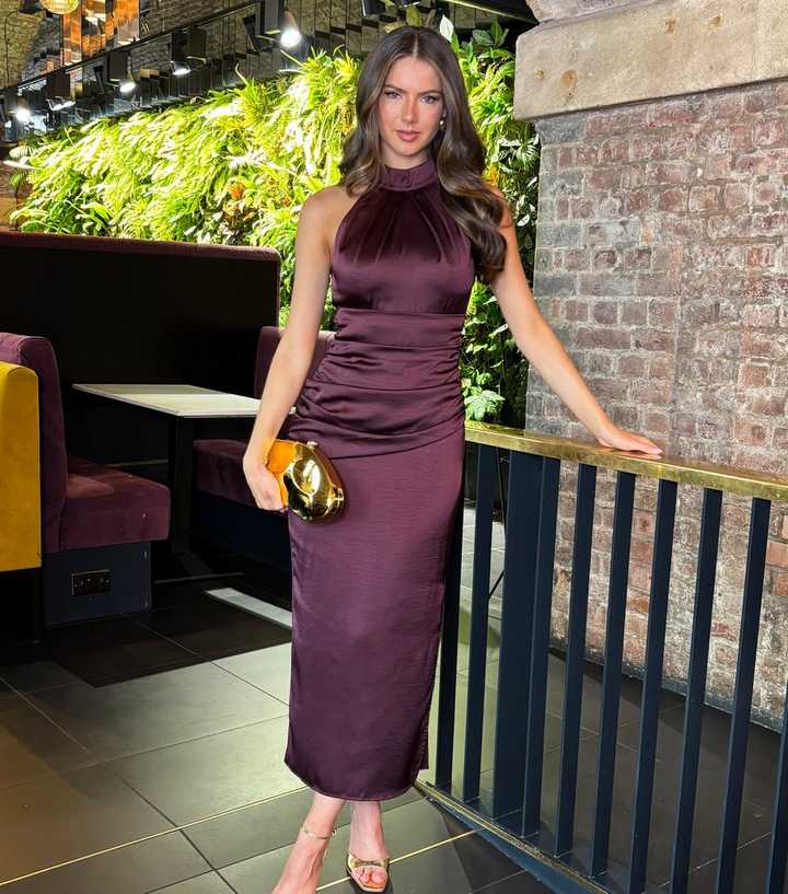 AX Paris Satin Purple Halter Neck Midi Dress