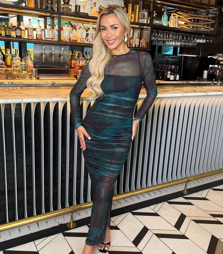 AX Paris Teal Ruched Mesh Midi Dress