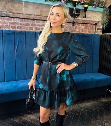 AX Paris Teal Printed Frill Hem Mini Dress New Look