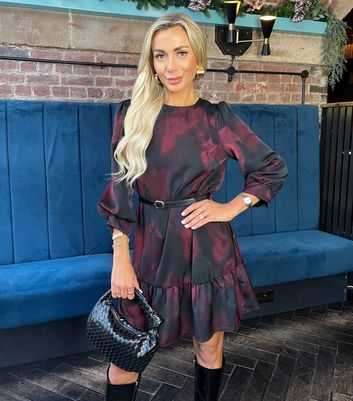 AX Paris Dark Purple Printed Frill Hem Mini Dress New Look