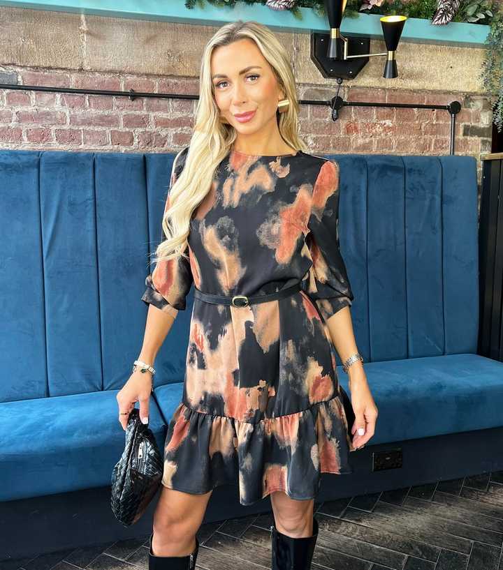 AX Paris Black Printed Frill Hem Mini Dress