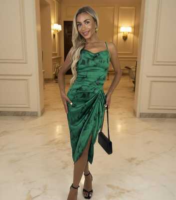 AX Paris Bright Green Ruched Cowl Neck Midi Dress