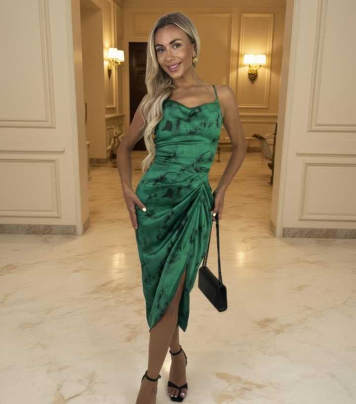 AX Paris Bright Green Ruched Cowl Neck Midi Dress