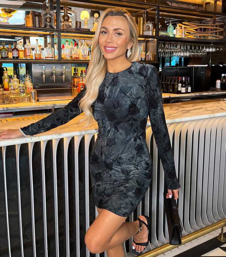 AX Paris Black Rose Velour Long Sleeve Mini Dress