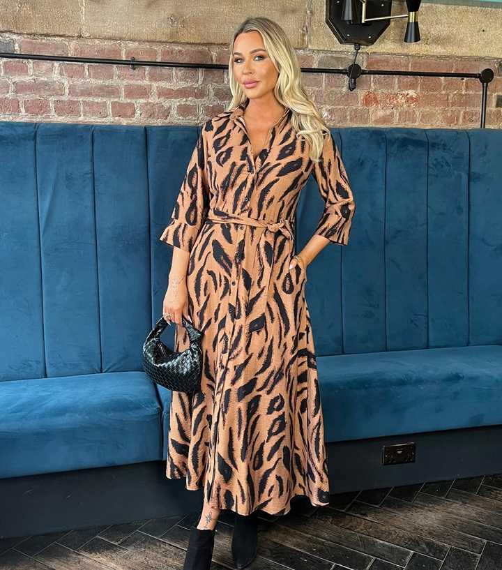 AX Paris Brown Animal Print Shirt Midi Dress