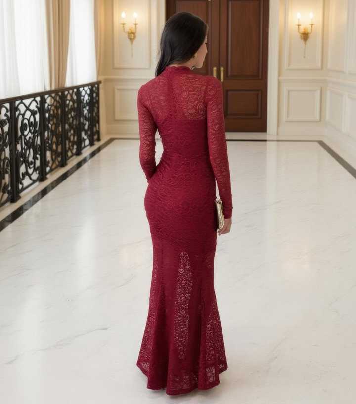 AX Paris Dark Red Lace Fishtail Maxi Dress | New Look