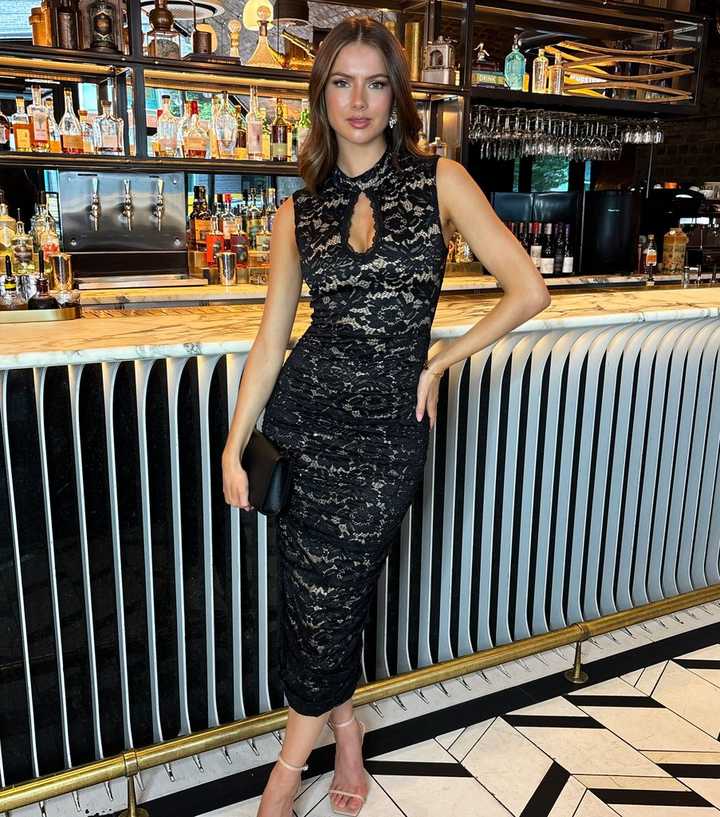 AX Paris Black Lace Keyhole Neck Midi Dress