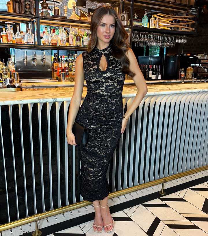 Maxi Dress Ax Paris Lace Bodycon Dress AX Paris Black Lace Keyhole