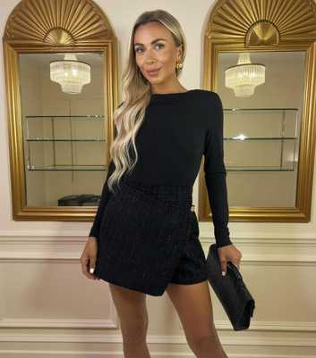 AX Paris Black Long Sleeve Boucle Skirt Playsuit