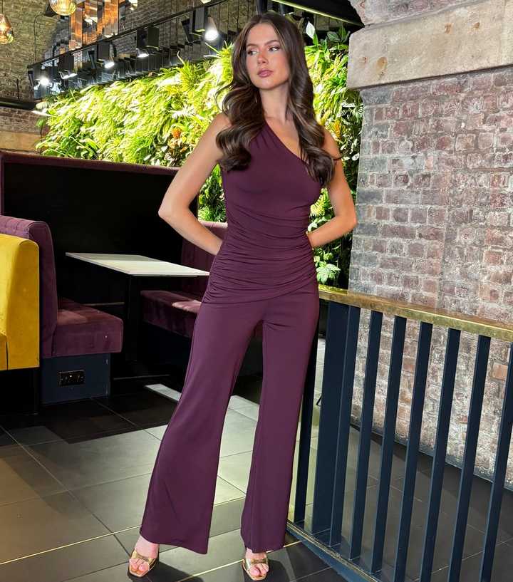 AX Paris Dark Purple Draped One Shoulder Jumpsuit