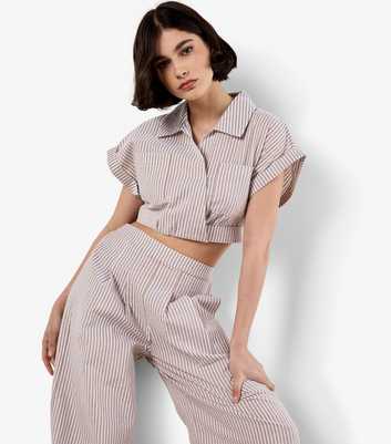 Apricot Stone Striped Seersucker Crop Top