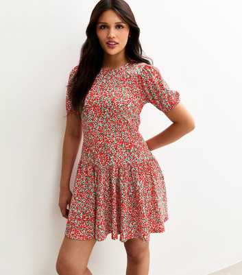 Red Floral Print Jersey Mini Dress