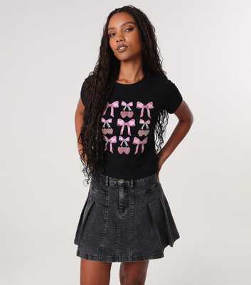 Pink Vanilla Black Diamante Bow T-Shirt