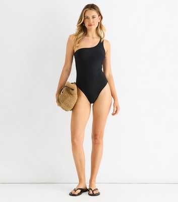 Gini London Black One Shoulder Swimsuit
