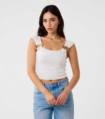 Pink Vanilla Off White Ruched Ring Detail Top
