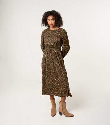 Blue Vanilla Dark Khaki Animal Print Midi Dress