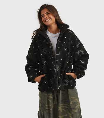 Skinnydip Black Celestial Pattern Borg Fleece Jacket