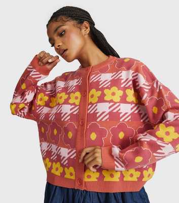 Skinnydip Orange Floral Check Oversized Cardigan