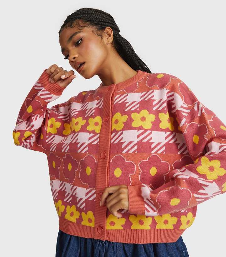 Skinnydip Orange Floral Check Oversized Cardigan