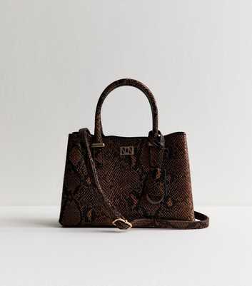 Brown Snakeskin Effect Faux Leather Tote Bag