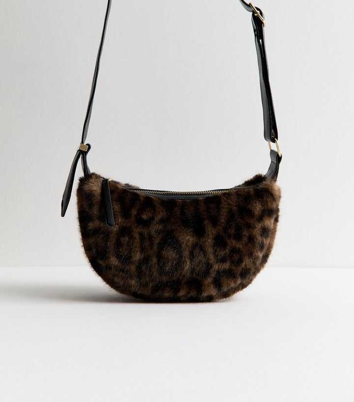 Brown Leopard Print Faux Fur Cross Body Bag