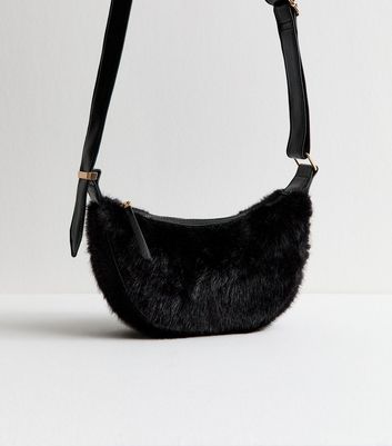 Black Faux Fur Sling Shoulder Bag | New Look