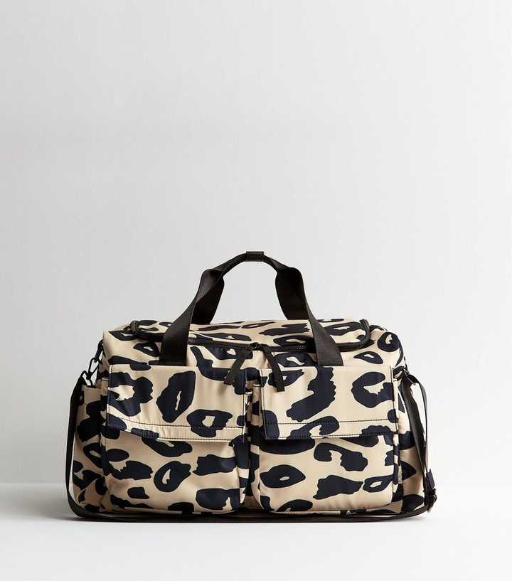 Brown and Black Leopard Print Weekend Bag