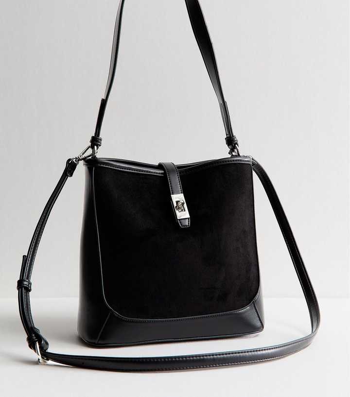 Black Faux Suede Bucket Bucket Bag
