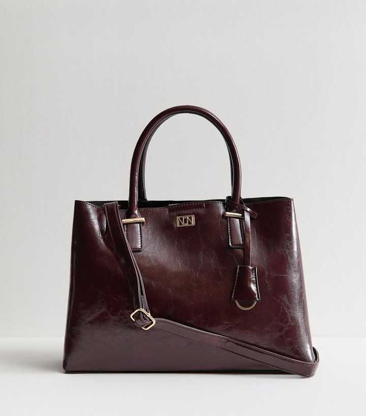 Burgundy Faux Patent Tote Bag