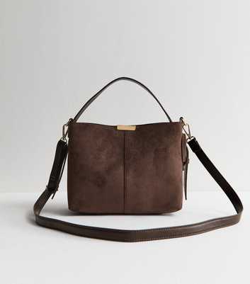 Brown Faux Suede Bucket Bag