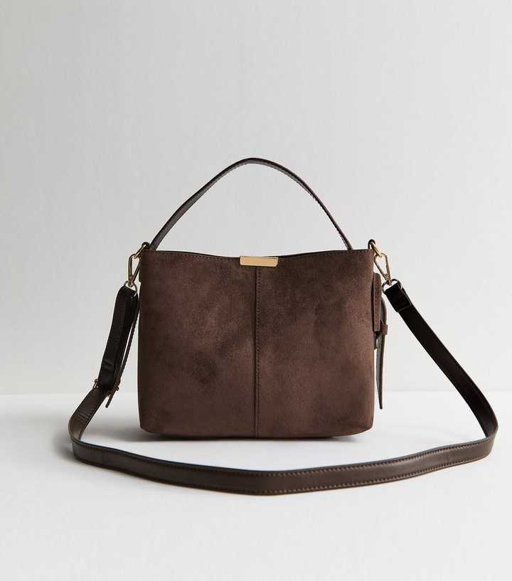 Brown Faux Suede Bucket Bag