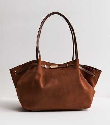Tan Faux Suede Winged Tote Bag
