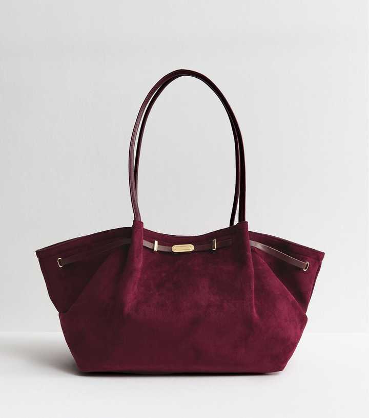 Burgundy Faux Suede Winged Tote Bag