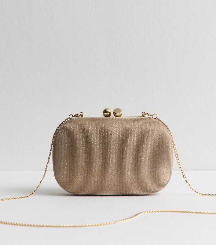 Gold Textured Box Clutch Bag