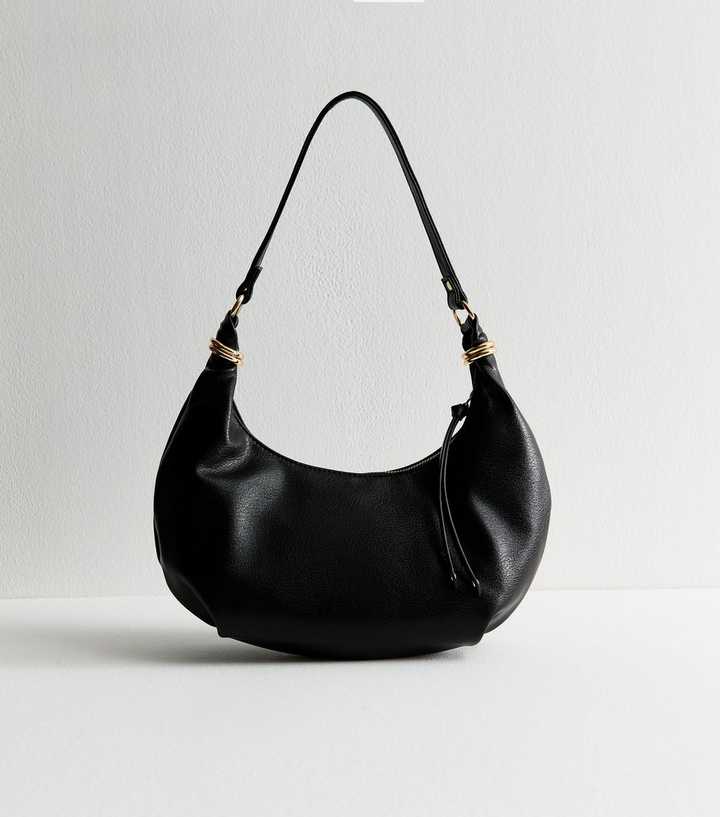 Black Faux Leather Slouchy Scoop Shoulder Bag