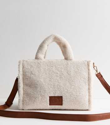 Cream Borg Embossed Logo Tote Bag