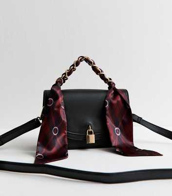 Black Faux Leather Scarf Handle Cross Body Bag