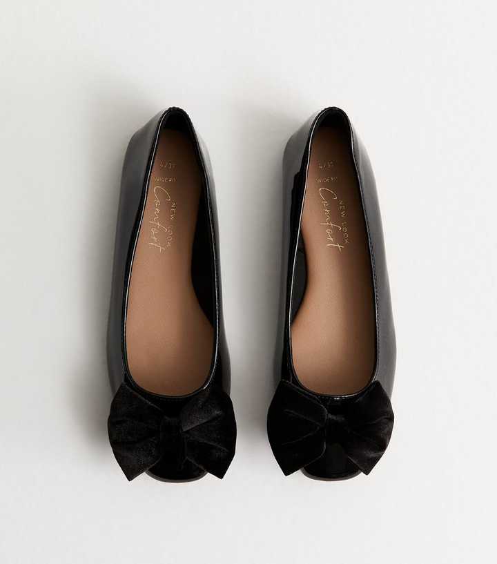 Wide Fit Black Bow Ballerina Flats
