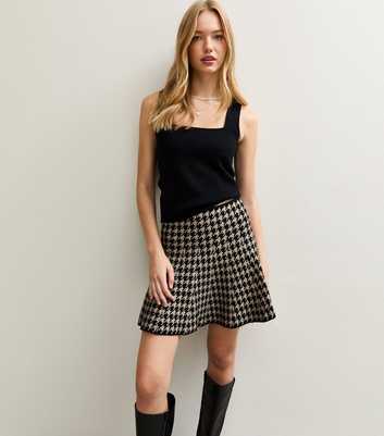 Brown Dogtooth Check A-Line Mini Skirt