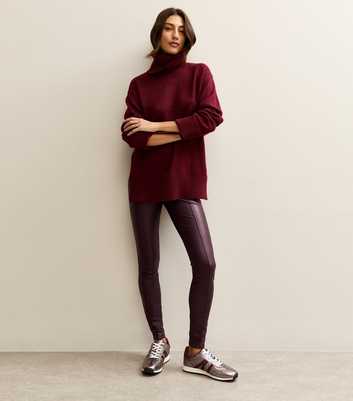 Tall Burgundy Faux Leather Seams Leggings