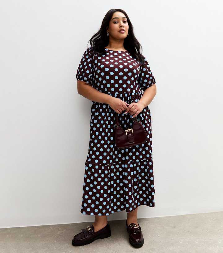 Curves Purple Polka Dot Tiered Midi Dress