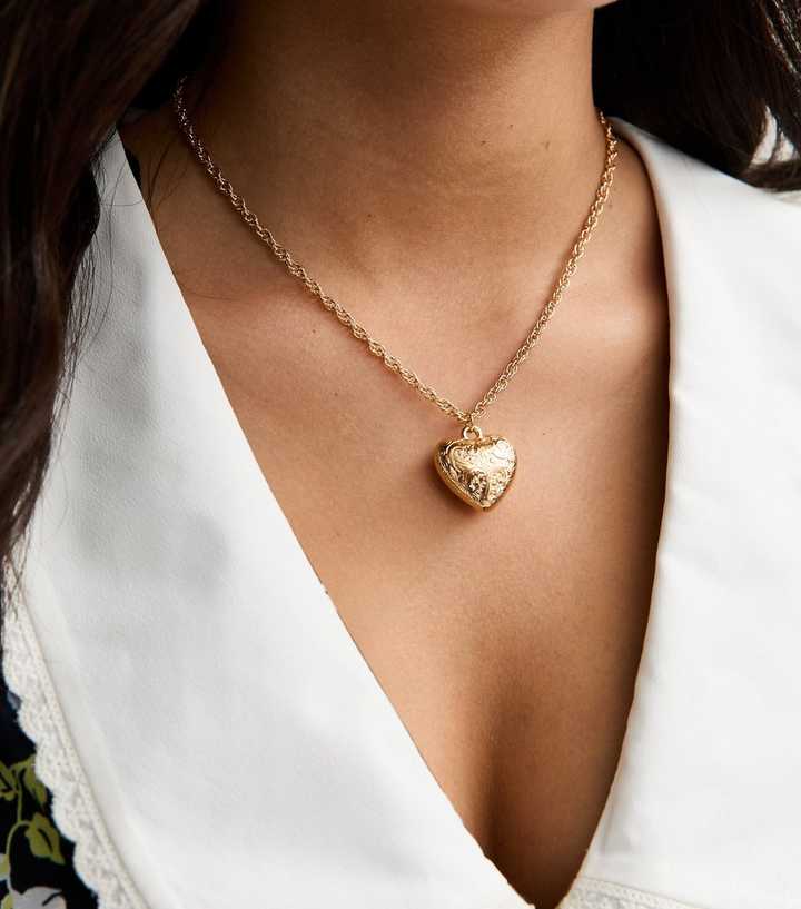 Gold Tone Heart Pendant Necklace