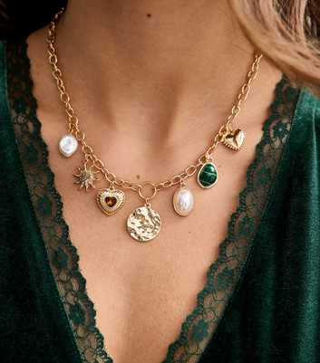 Gold Tone Mixed Charm Necklace