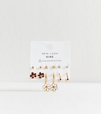 Pack of 6 Gold Tone Floral Earrings