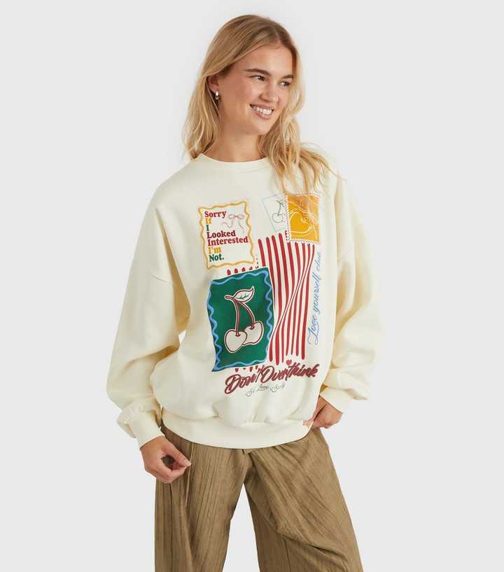 Skinnydip Cream Printed Slogan Sweatshirt
