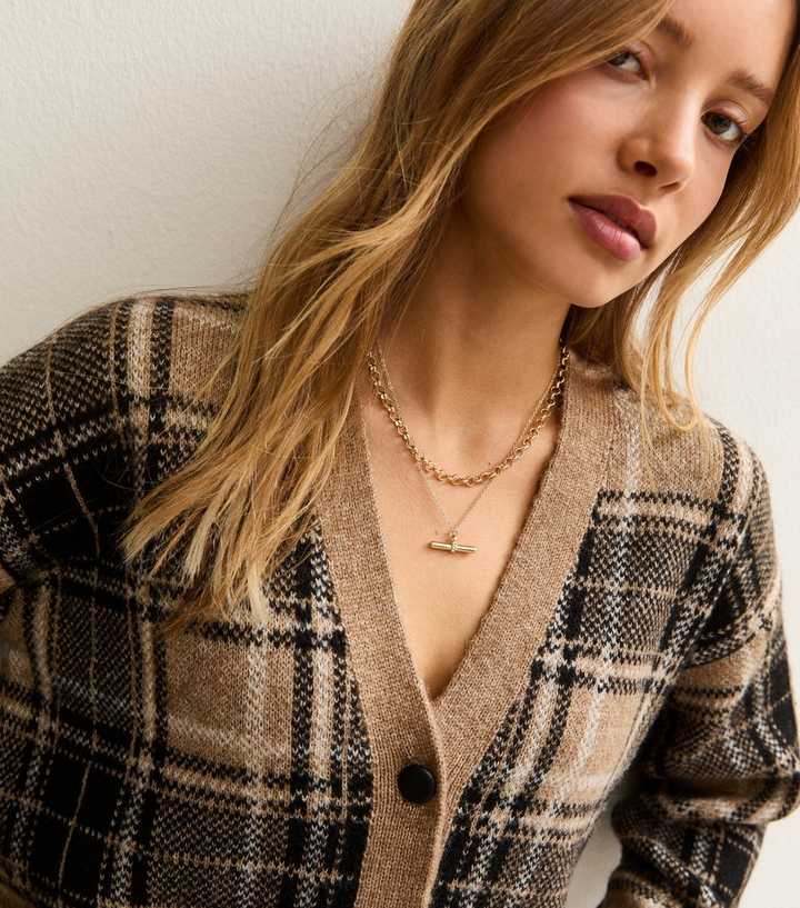 Gold Tone Layered T-Bar Necklace 